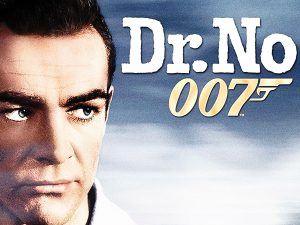 Illustration of a close-cropped Sean Connery as Dr. No and 007 text