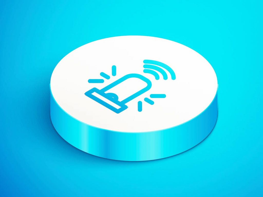illustration of a medical alert button on blue background