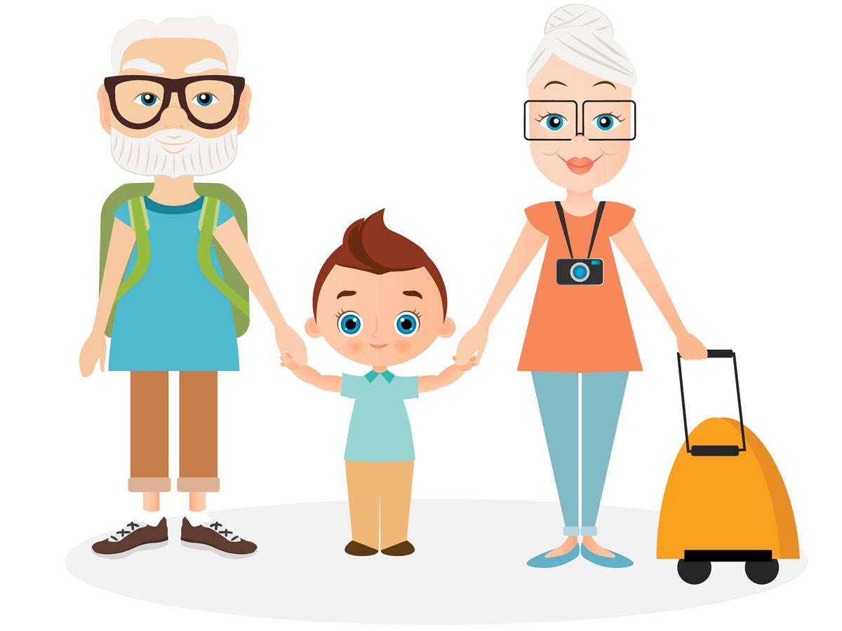Illustration of grandparents traveling with grandchild
