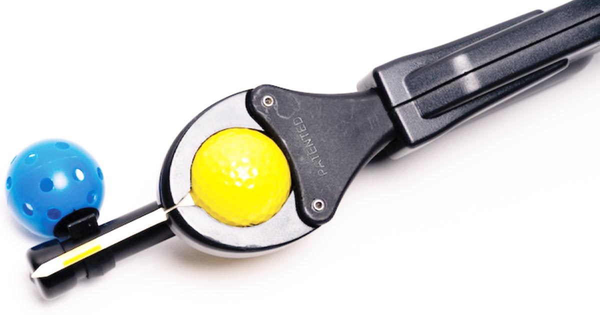 Photo of a gadget that helps tee-up a golf ball without having to bend over