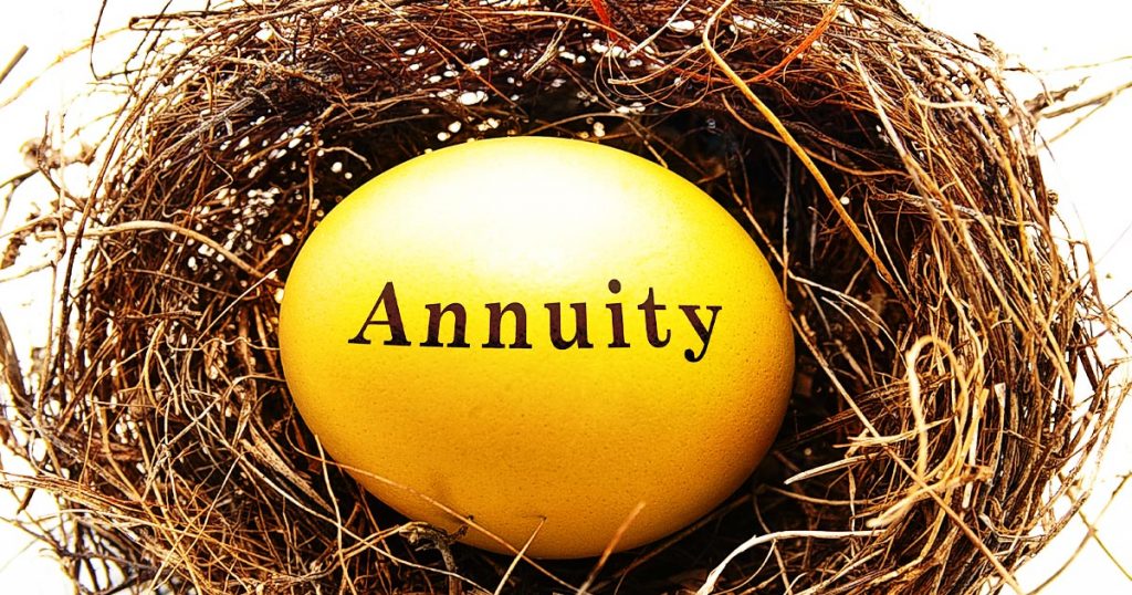 annuity investments represented with a golden egg in a nest, with "annuity" printed on the egg.