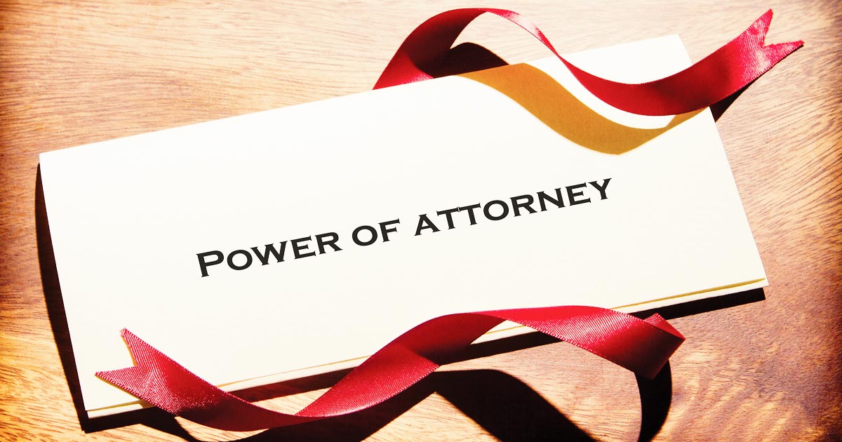 Card that reads "Power of Attorney" for an article about planning ahead for a durable power of attorney