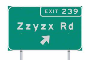 Zzyzx Rd exit sign
