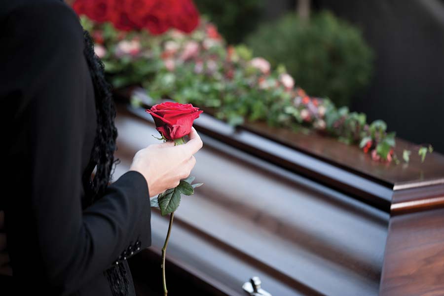 Placing rose on a casket